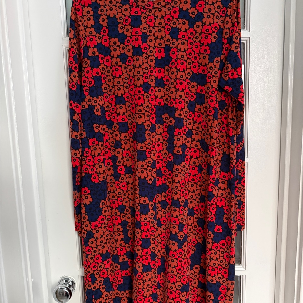 Marimekko Terassi Unikko Red and Blue Floral Long Sleeve Dress - Picture 3 of 5
